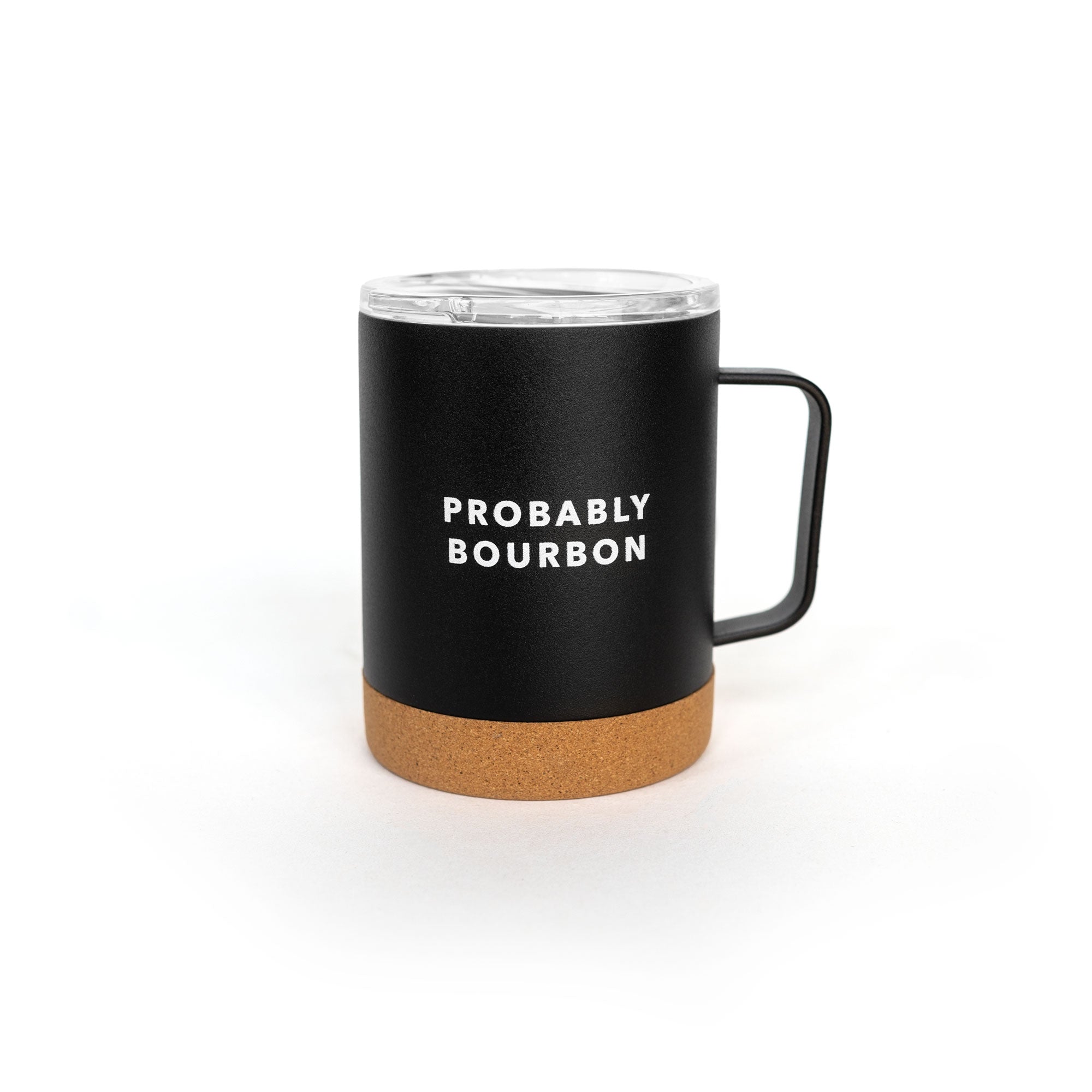 &quot;Probably Bourbon&quot; Stainless Steel &amp; Cork Mug in Black